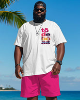 Men's Plus Size Hawaiian Gradient Letter Print Short Sleeve T-shirt Shorts Suit
